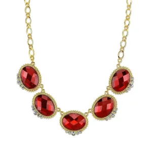 2028 Jewelry Red With Crystal Accent Oval Faceted Station Collar Necklace 16"   3" Extender 1928 Jewelry