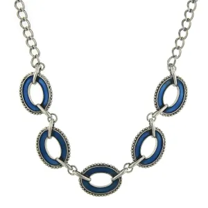 2028 Jewelry Reversible Hand Enameled Oval Station Link Chain Necklace 16"   3" Extender 1928 Jewelry