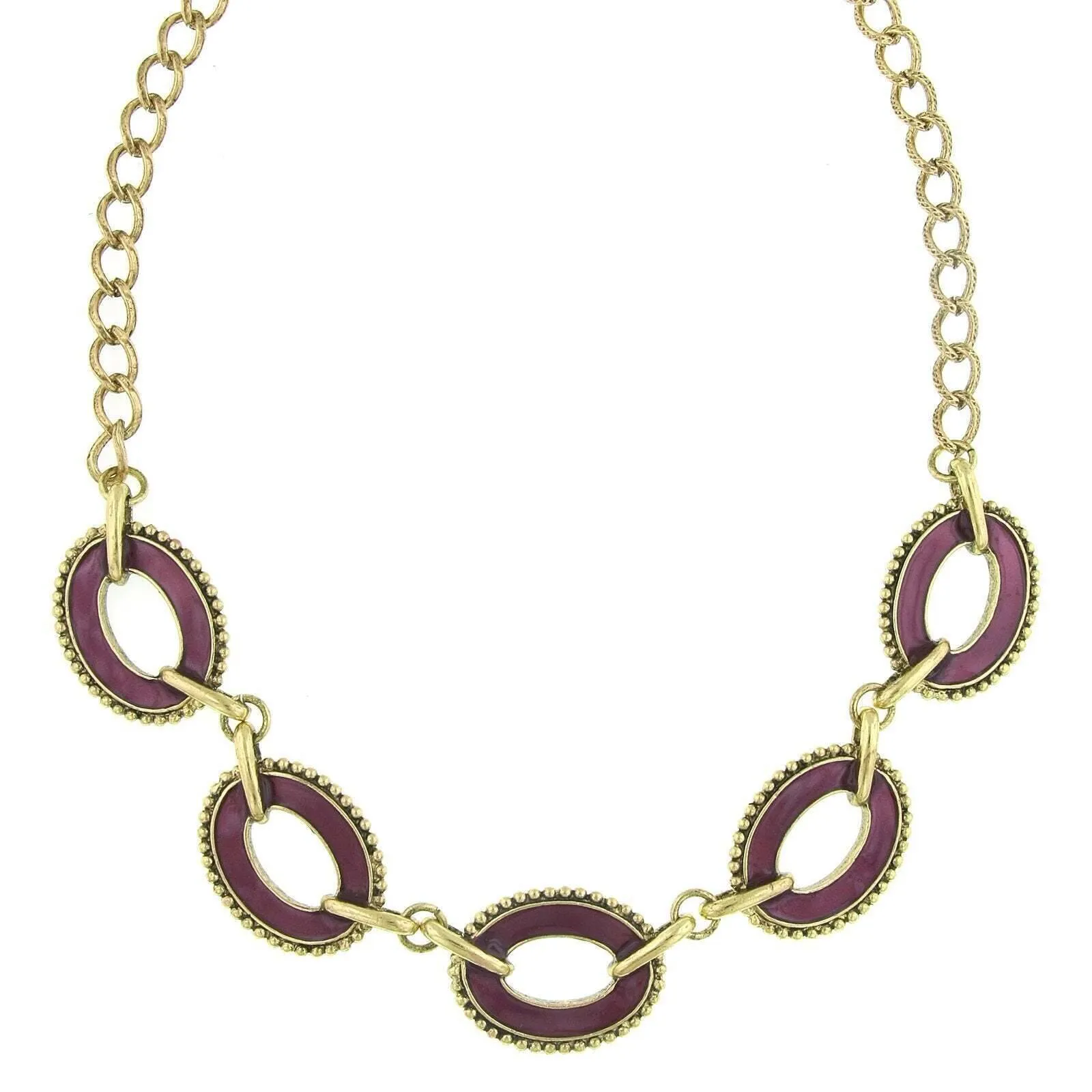 2028 Jewelry Reversible Hand Enameled Oval Station Link Chain Necklace 16"   3" Extender 1928 Jewelry
