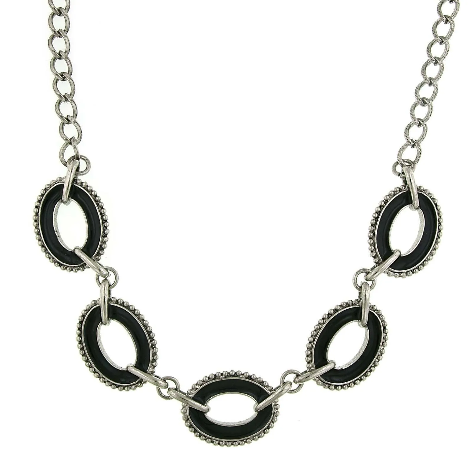 2028 Jewelry Reversible Hand Enameled Oval Station Link Chain Necklace 16"   3" Extender 1928 Jewelry