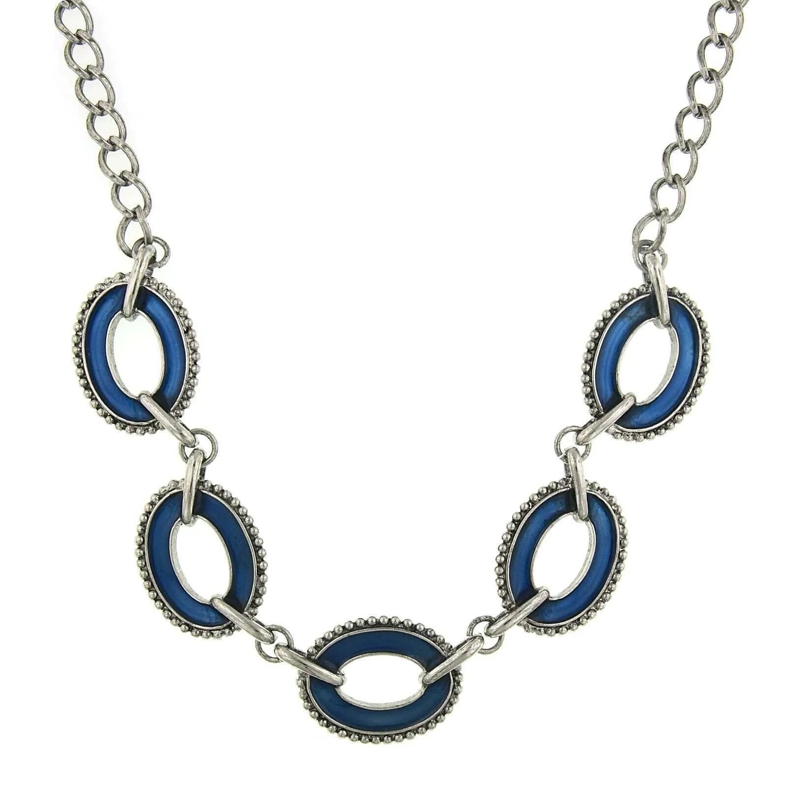 2028 Jewelry Reversible Hand Enameled Oval Station Link Chain Necklace 16"   3" Extender 1928 Jewelry