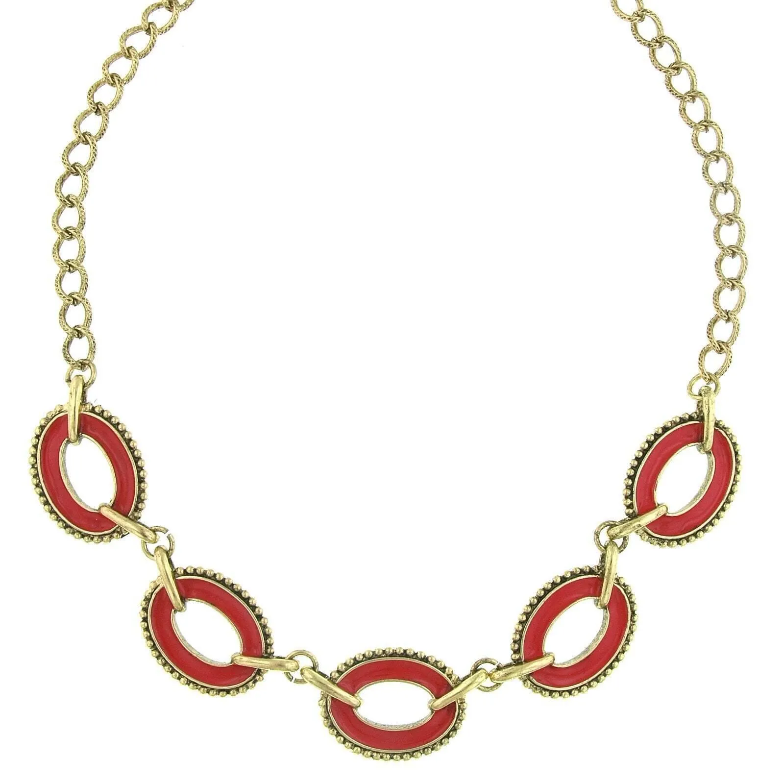 2028 Jewelry Reversible Hand Enameled Oval Station Link Chain Necklace 16"   3" Extender 1928 Jewelry