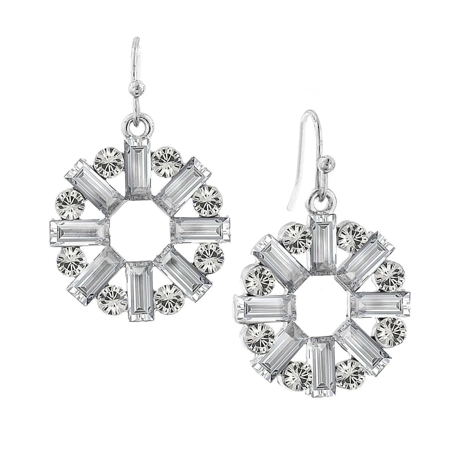 2028 Jewelry Round Art Deco Inspired Baguette Drop Earrings 1928 Jewelry