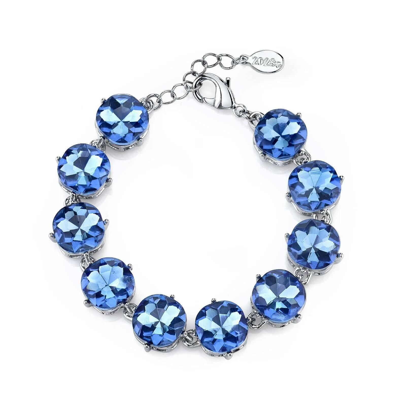 2028 Jewelry Round Faceted Cushion Shaped Glass Stone Bracelet 7 - 8 Inch Adjustable 1928 Jewelry