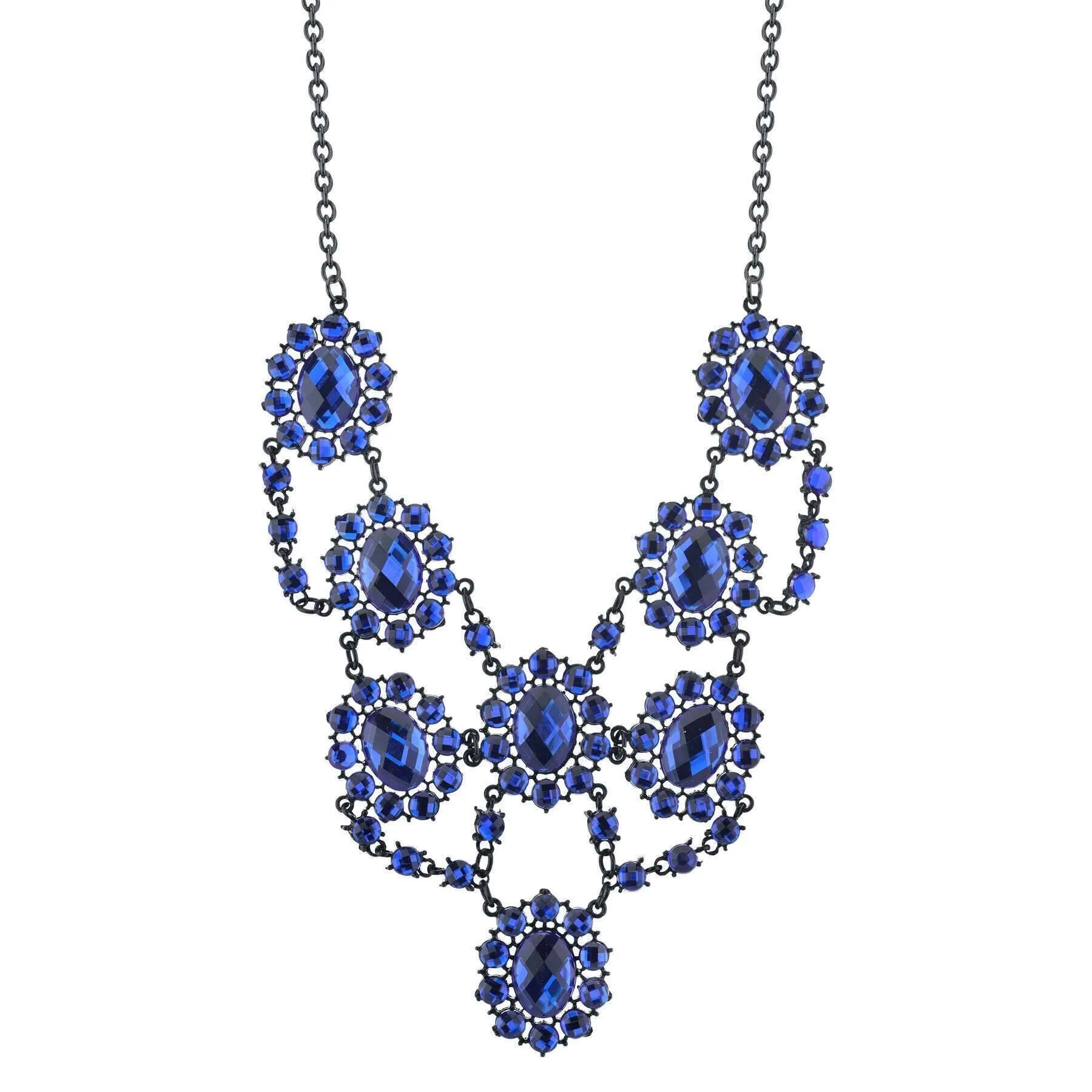 2028 Jewelry Sapphire Blue Faceted Statement Bib Necklace 16"   3" Extender 1928 Jewelry