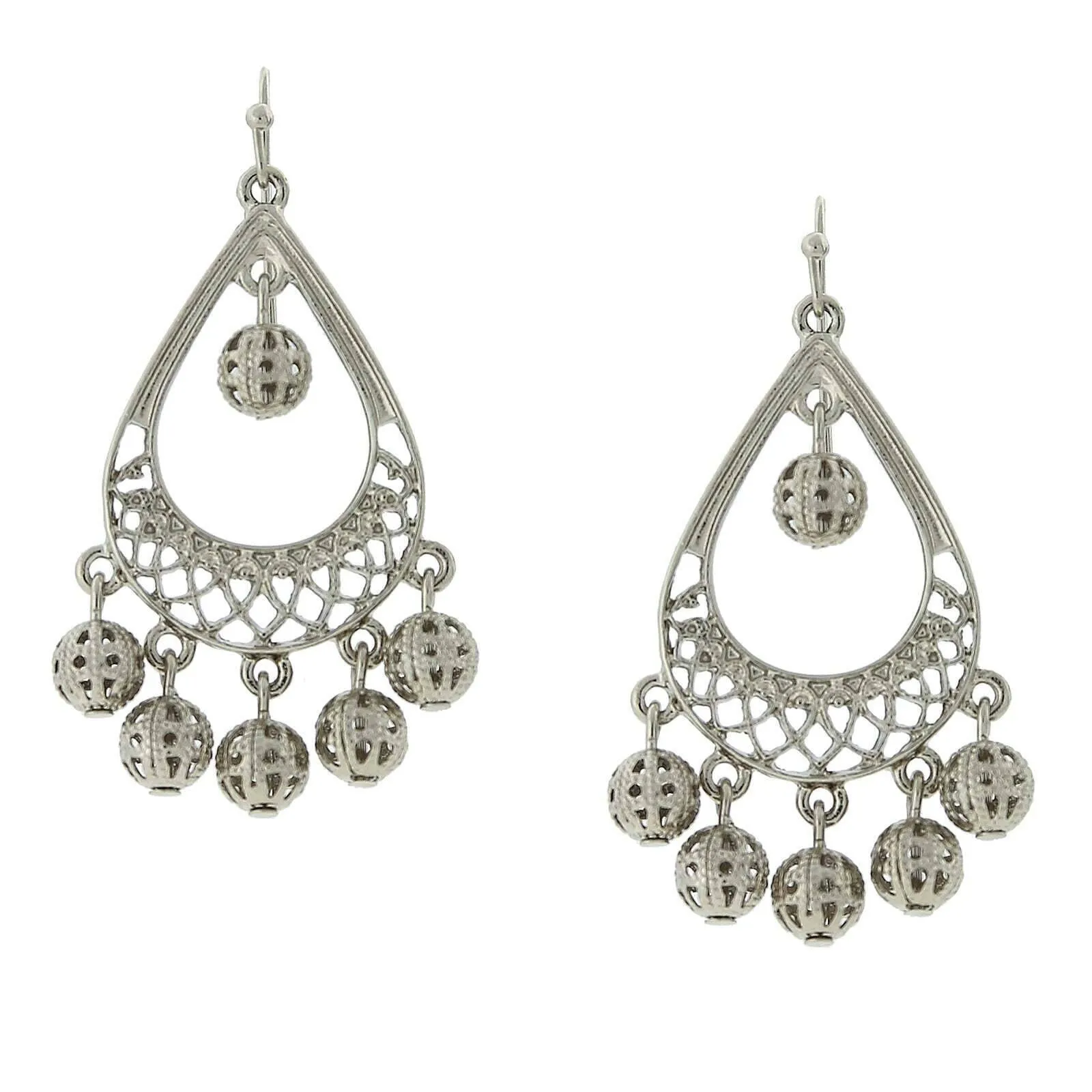 2028 Jewelry Silver Round Filigree Puff Ball Drops Teardrop Earrings 1928 Jewelry