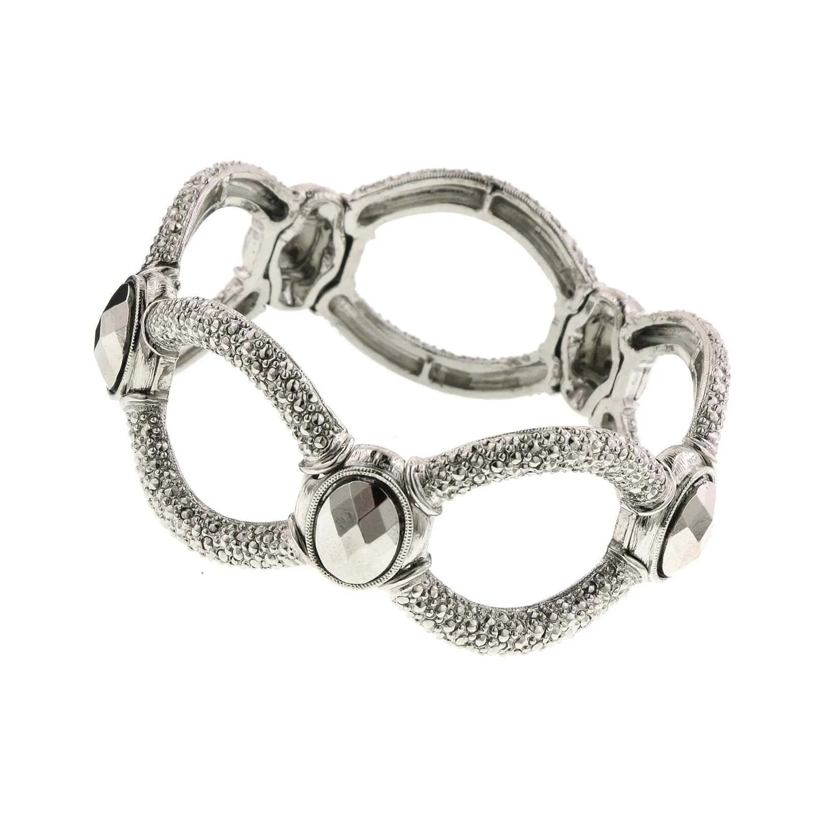 2028 Jewelry Simulated Marcasite Stone Textured Stretch Bracelet 1928 Jewelry