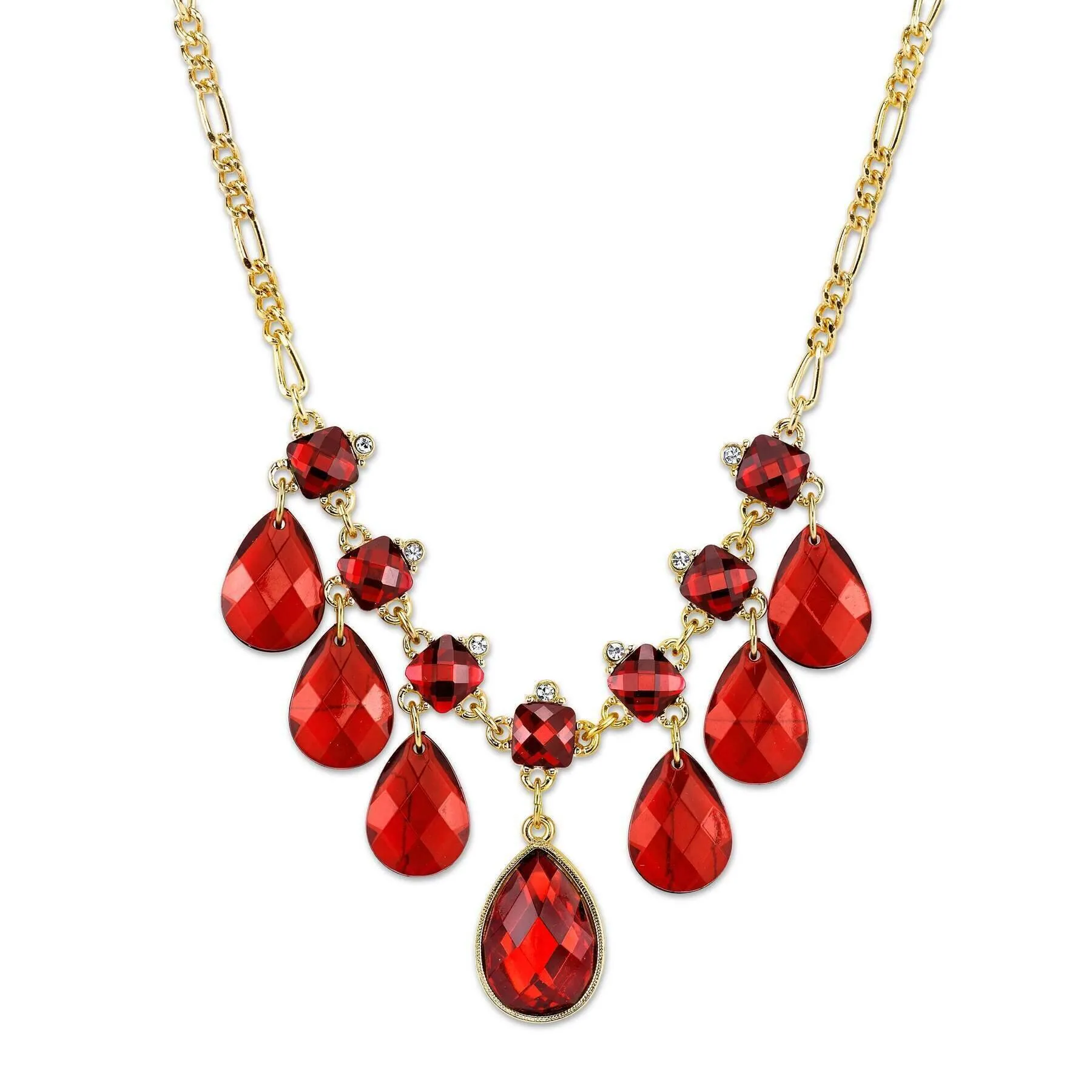 2028 Jewelry Square And Teardrop Red Crystal Bib Drop Necklace 16"   3" Extender 1928 Jewelry
