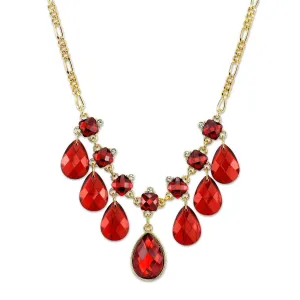 2028 Jewelry Square And Teardrop Red Crystal Bib Drop Necklace 16"   3" Extender 1928 Jewelry