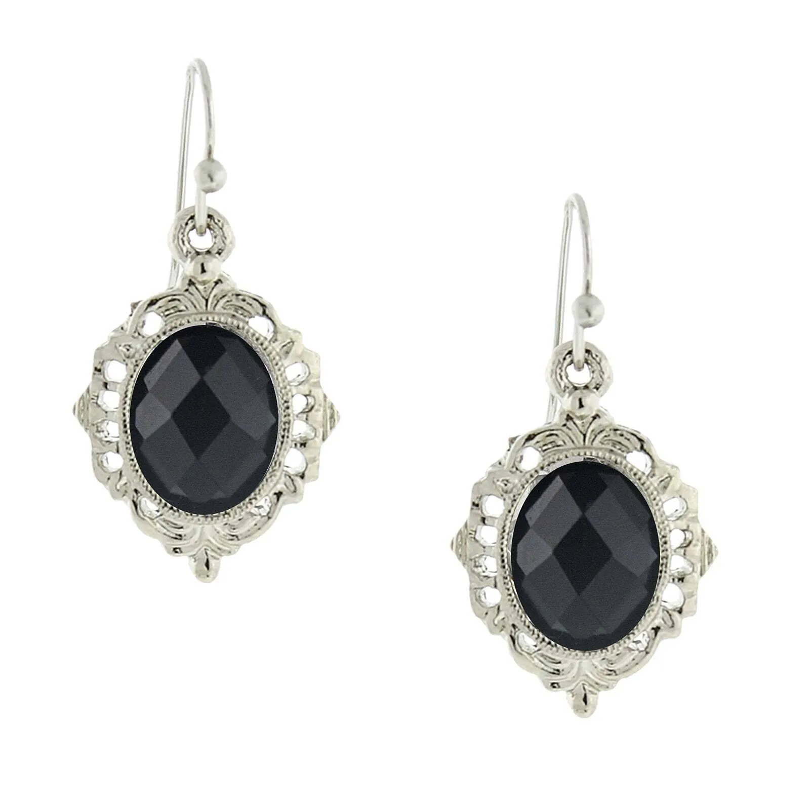 2028 Jewelry Textured Frame Multifaceted Oval Stone Drop Earrings 1928 Jewelry