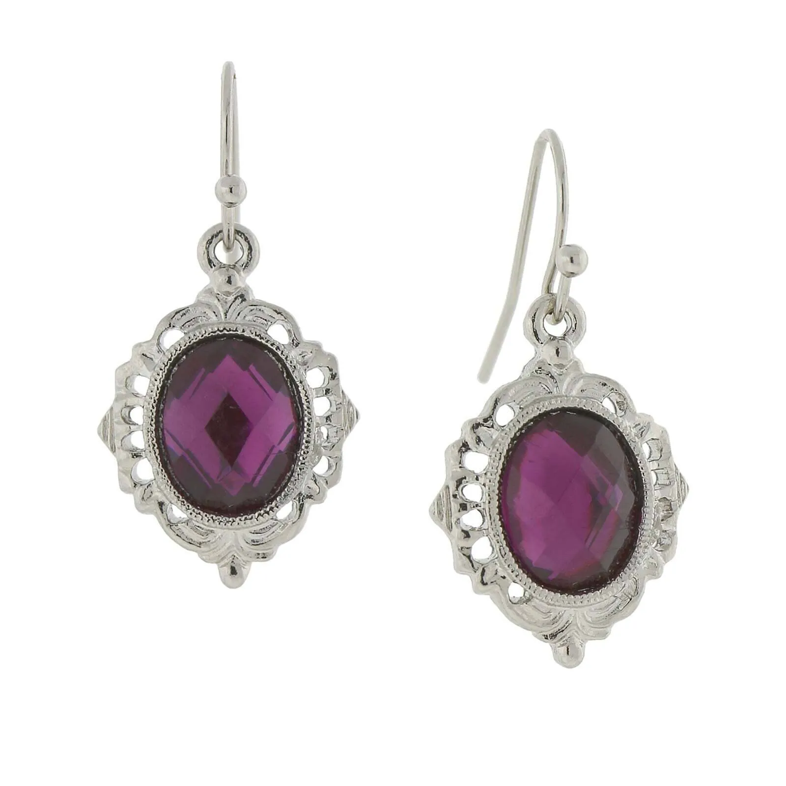 2028 Jewelry Textured Frame Multifaceted Oval Stone Drop Earrings 1928 Jewelry