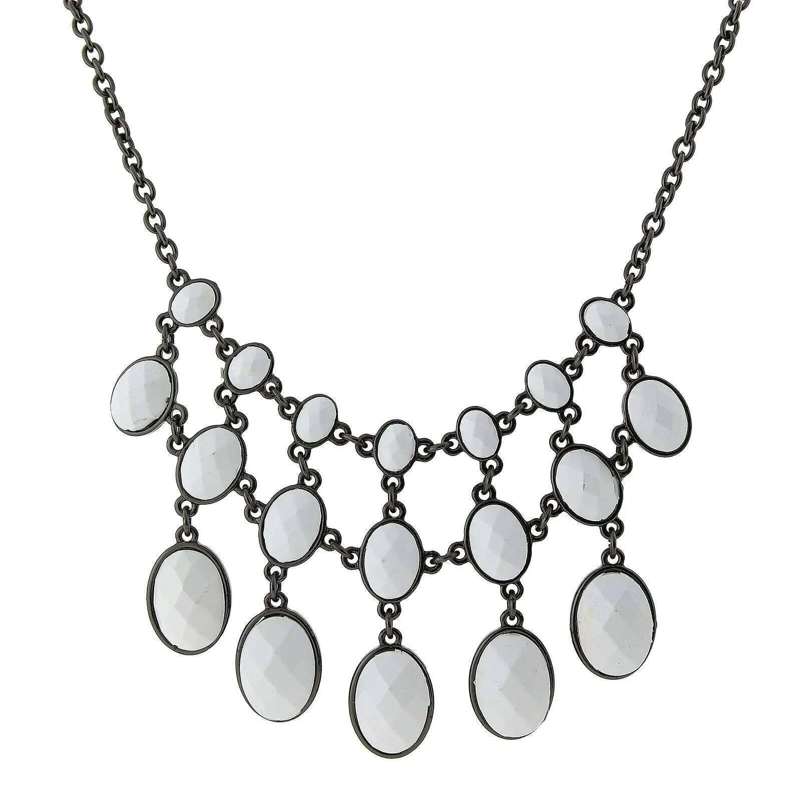 2028 Jewelry Three Row Oval Faceted Stone Bib Necklace 16"   3" Extender 1928 Jewelry