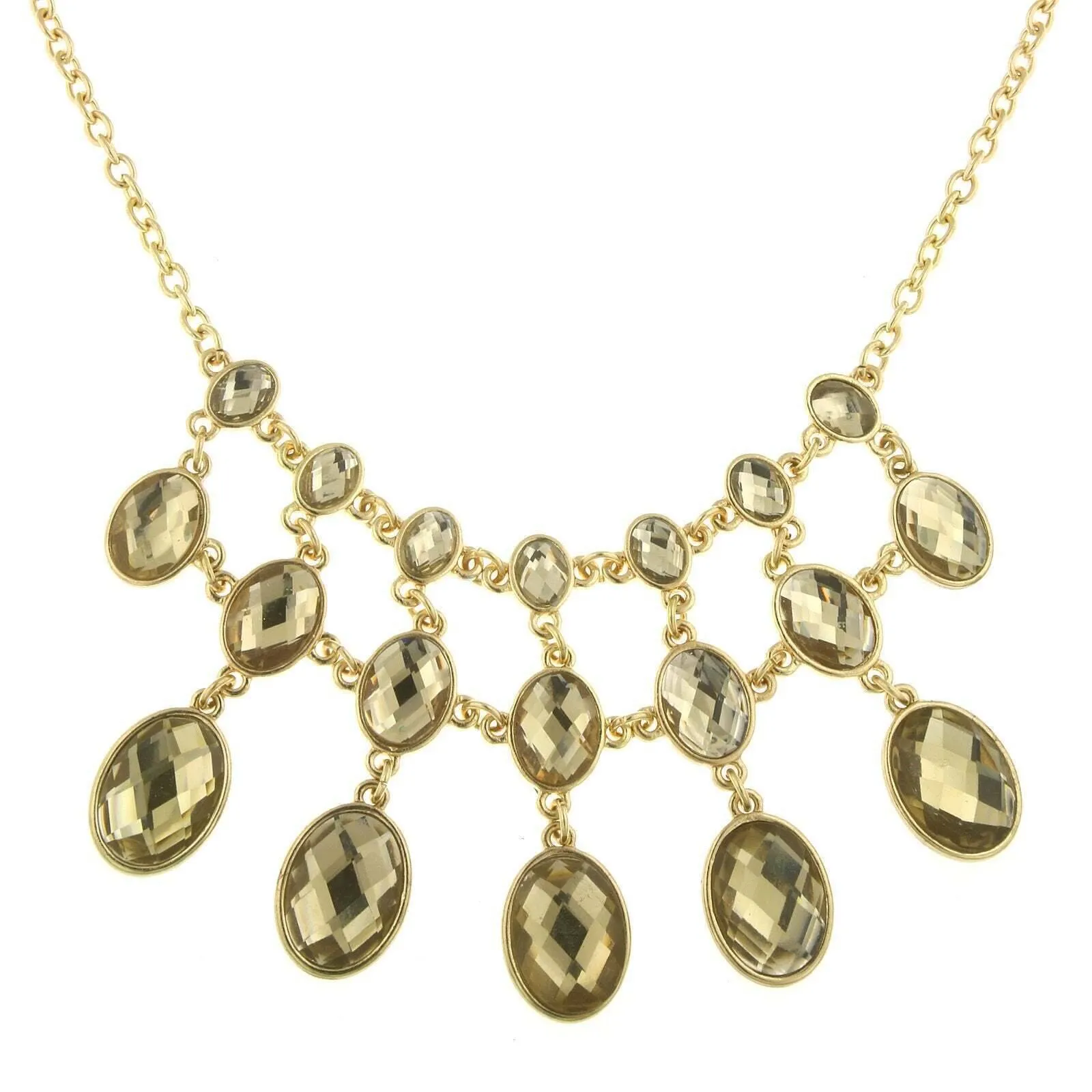 2028 Jewelry Three Row Oval Faceted Stone Bib Necklace 16"   3" Extender 1928 Jewelry