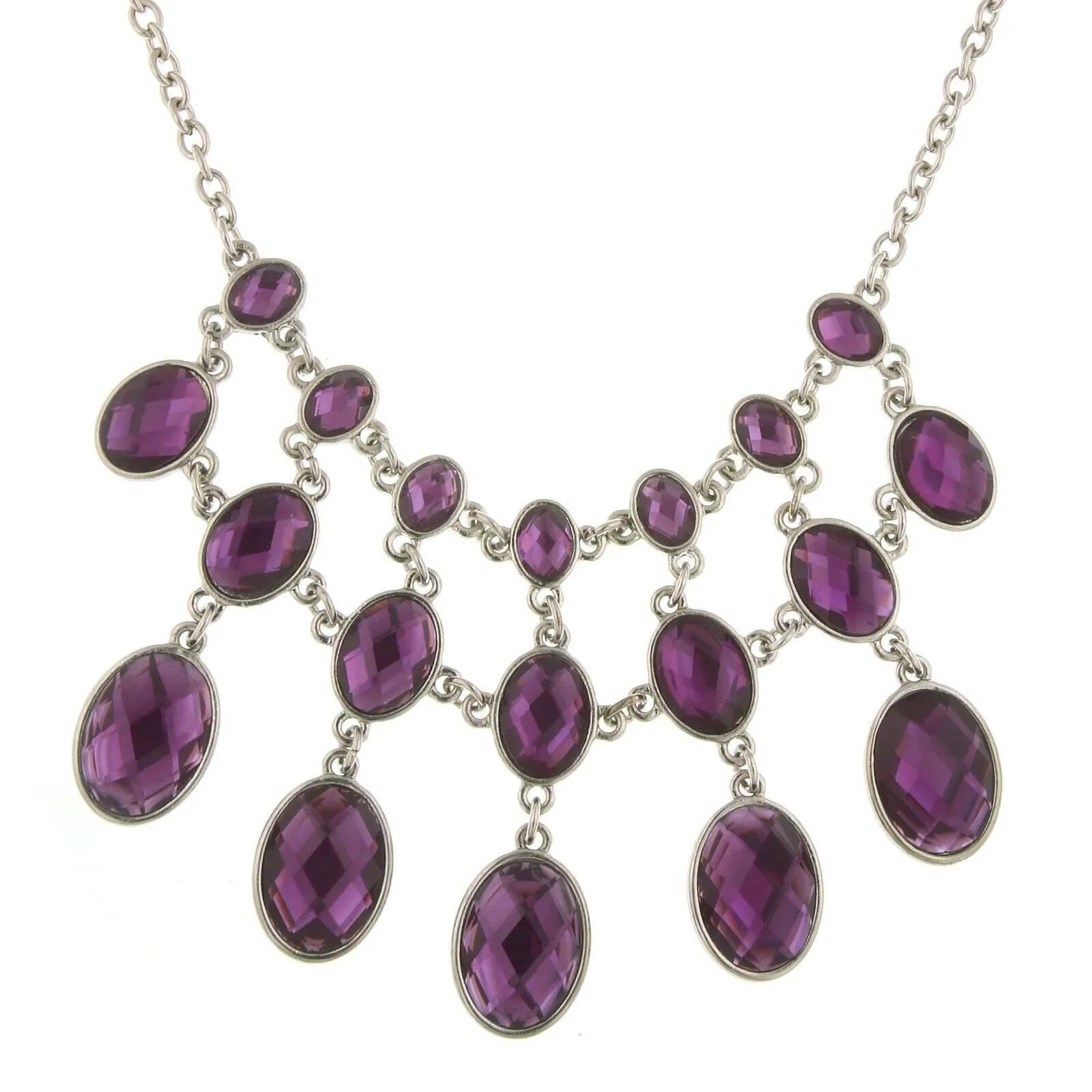 2028 Jewelry Three Row Oval Faceted Stone Bib Necklace 16"   3" Extender 1928 Jewelry