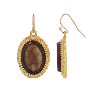 2028 Jewelry Tortoise Brown Swirl Oval Glass Drop Earrings 1928 Jewelry