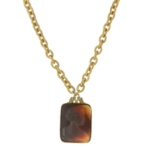 2028 Jewelry Tortoise Intaglio Victorian Glass Square Pendant Necklace 18"   3" Extender 1928 Jewelry