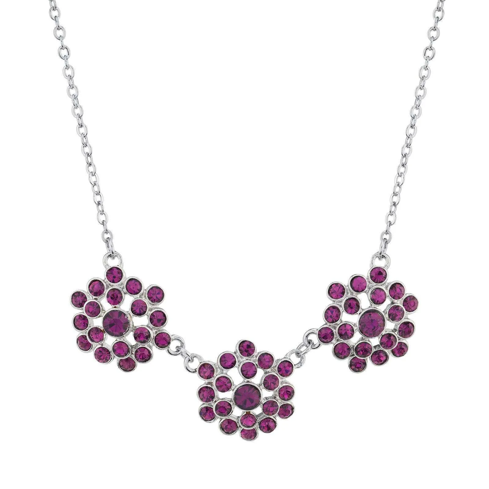 2028 Jewelry Triple Amethyst Purple Crystal Cluster Collar Necklace 16"   3" Extender 1928 Jewelry