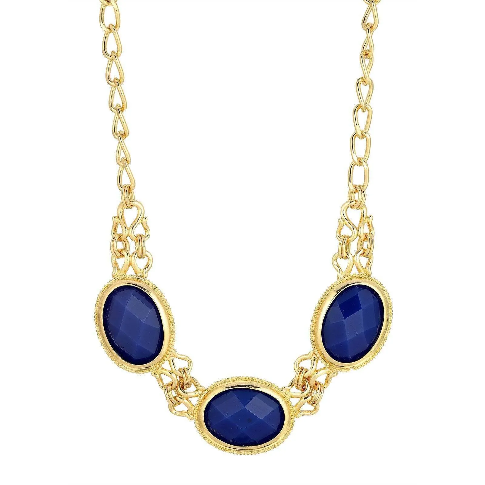 2028 Jewelry Triple Oval Faceted Stone Collar Necklace 16"   3" Extender 1928 Jewelry