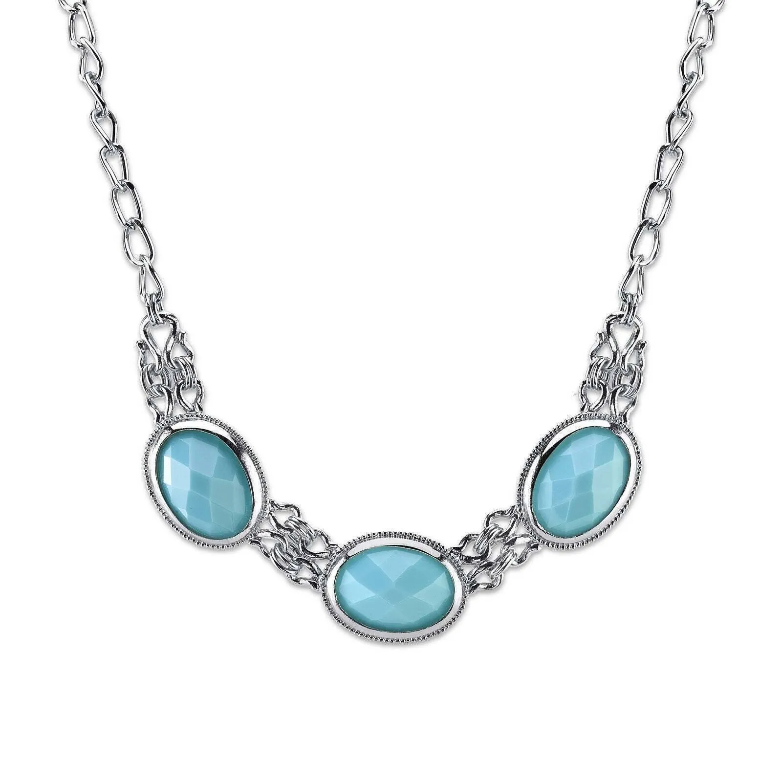 2028 Jewelry Triple Oval Faceted Stone Collar Necklace 16"   3" Extender 1928 Jewelry
