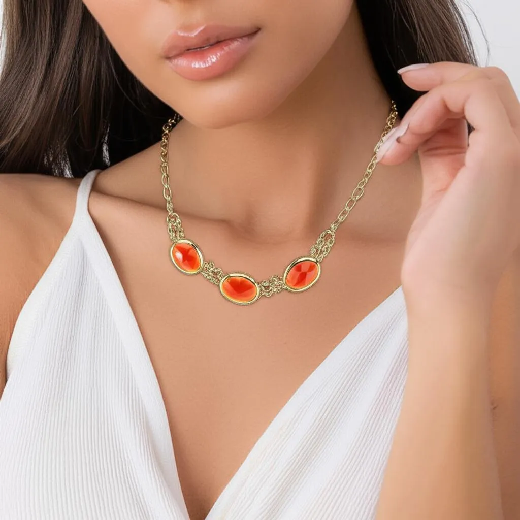 2028 Jewelry Triple Oval Faceted Stone Collar Necklace 16"   3" Extender 1928 Jewelry