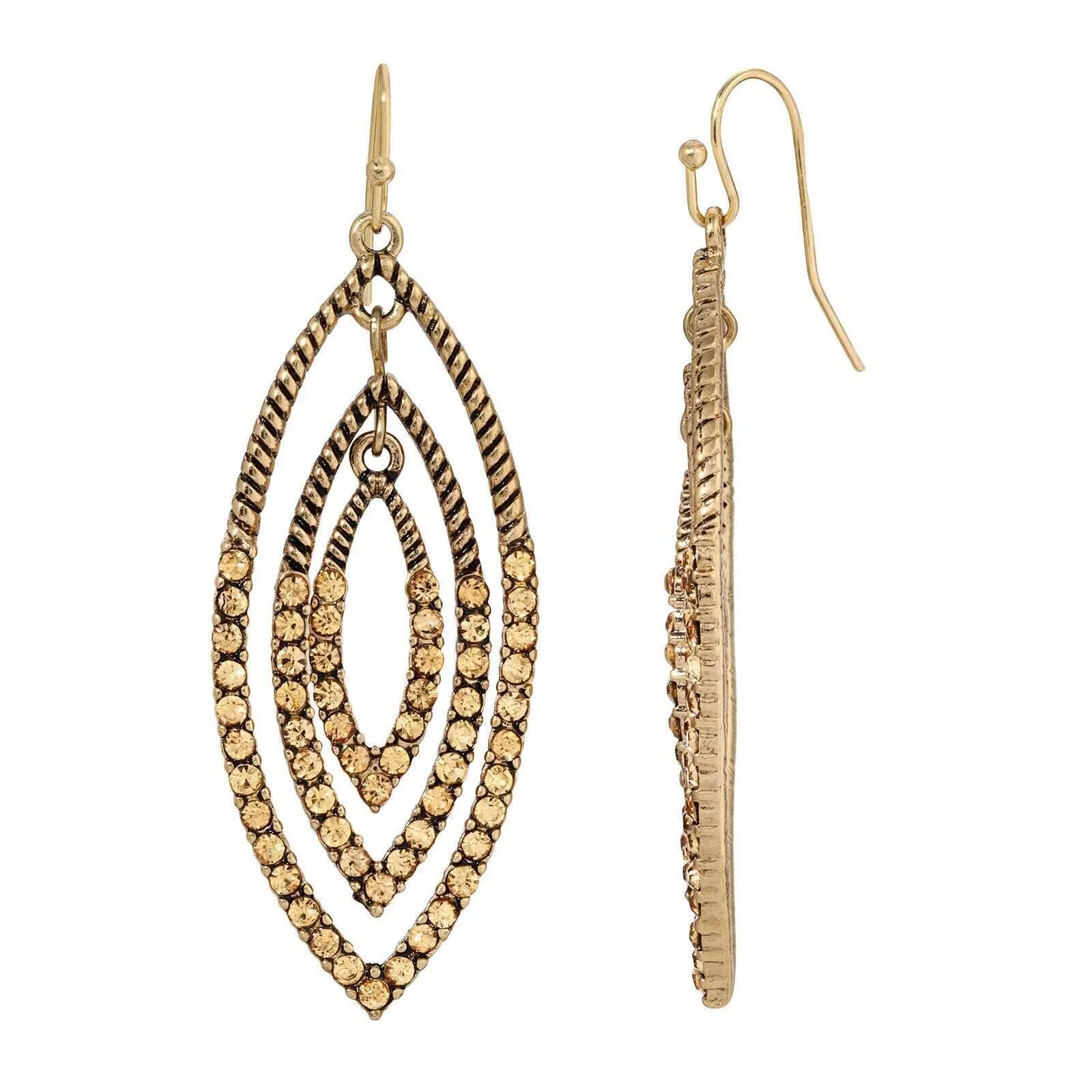 2028 Jewelry Triple Oval Layered Crystal Drop Earrings 1928 Jewelry