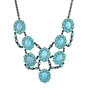 2028 Jewelry Turquoise And Aqua Faceted Stone Bib Necklace 16"   3" Extender 1928 Jewelry