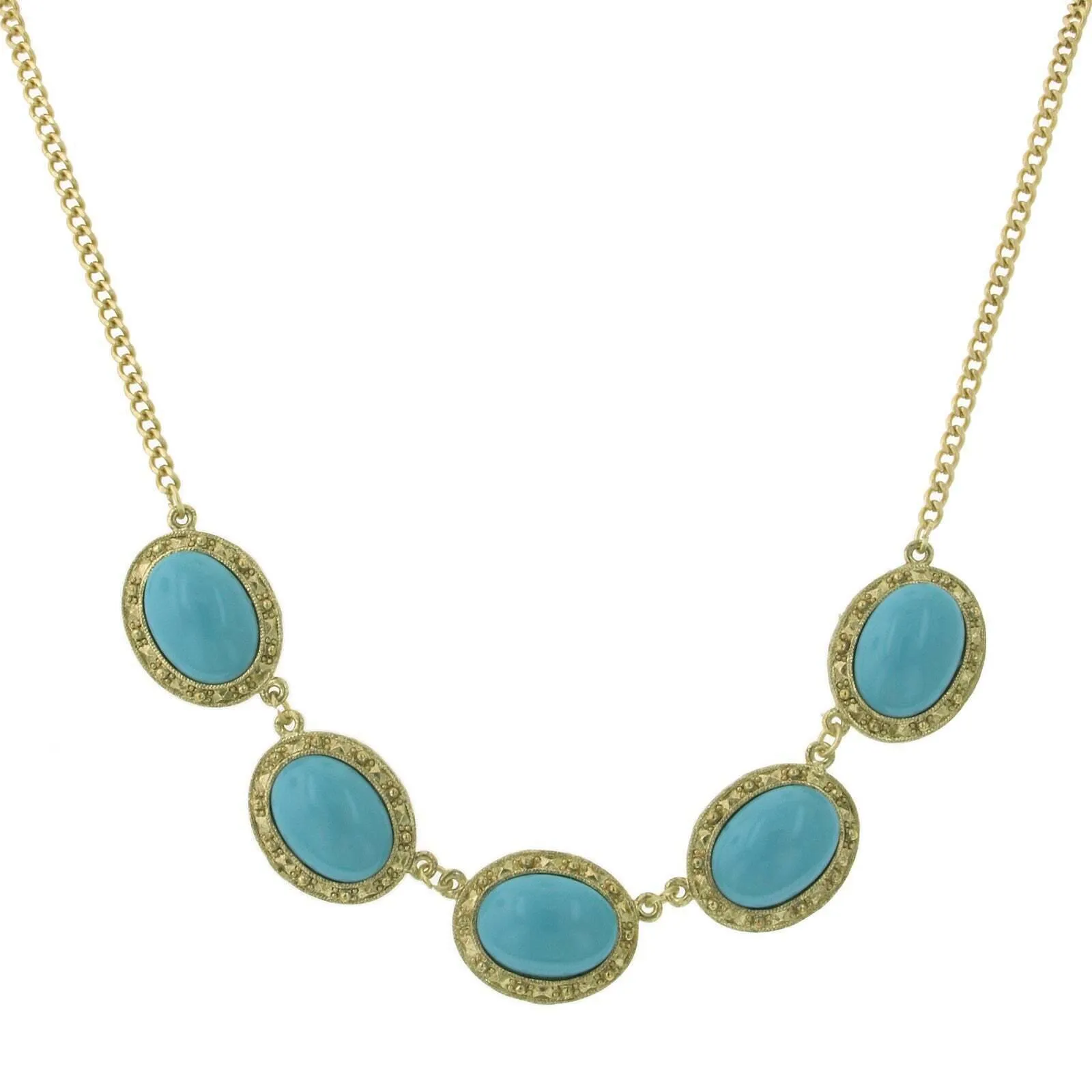 2028 Jewelry Turquoise Color Five Oval Stone Necklace 16"   3" Extender 1928 Jewelry