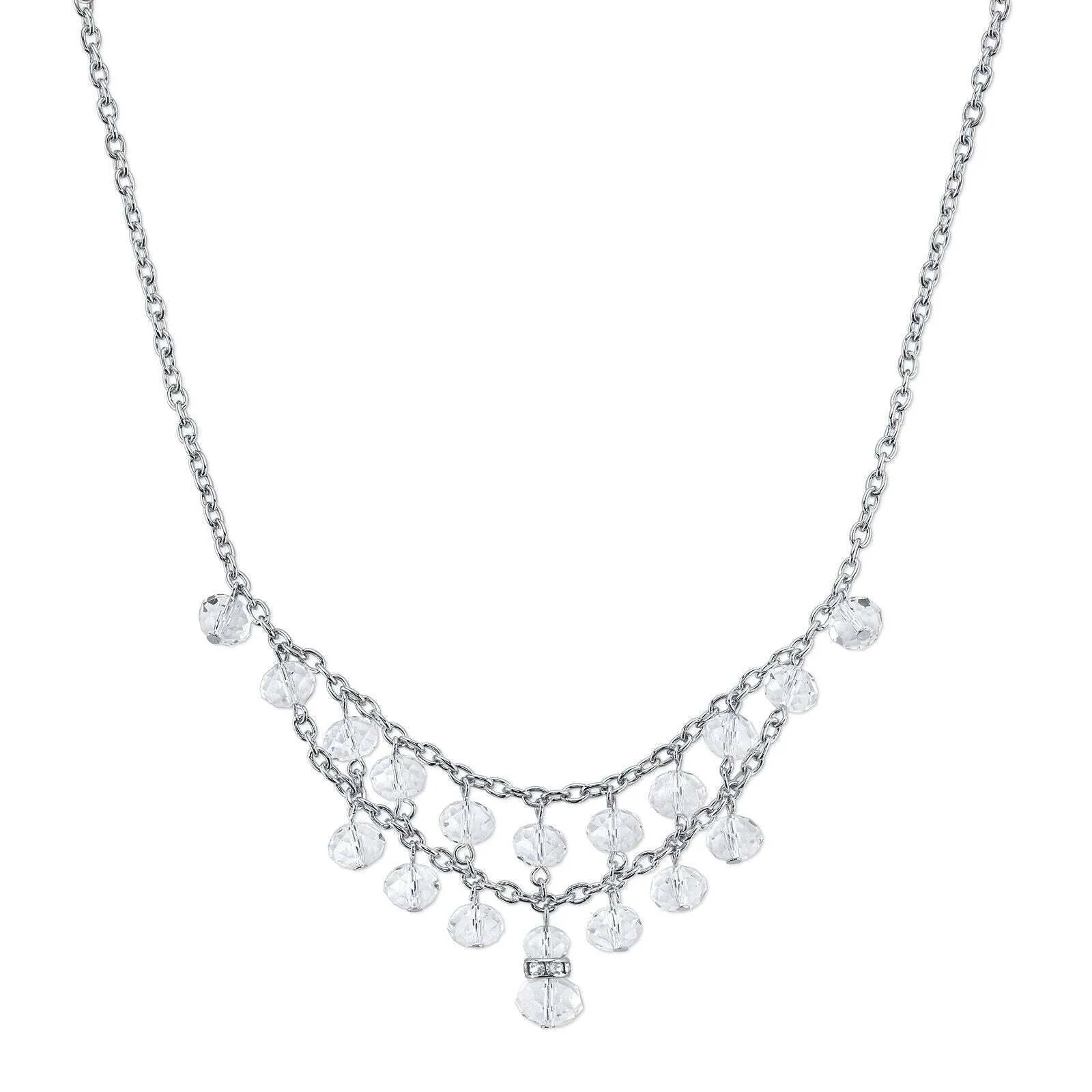 2028 Jewelry Two Row Lux Cut Beaded Drop Necklace 16"   3" Extender 1928 Jewelry