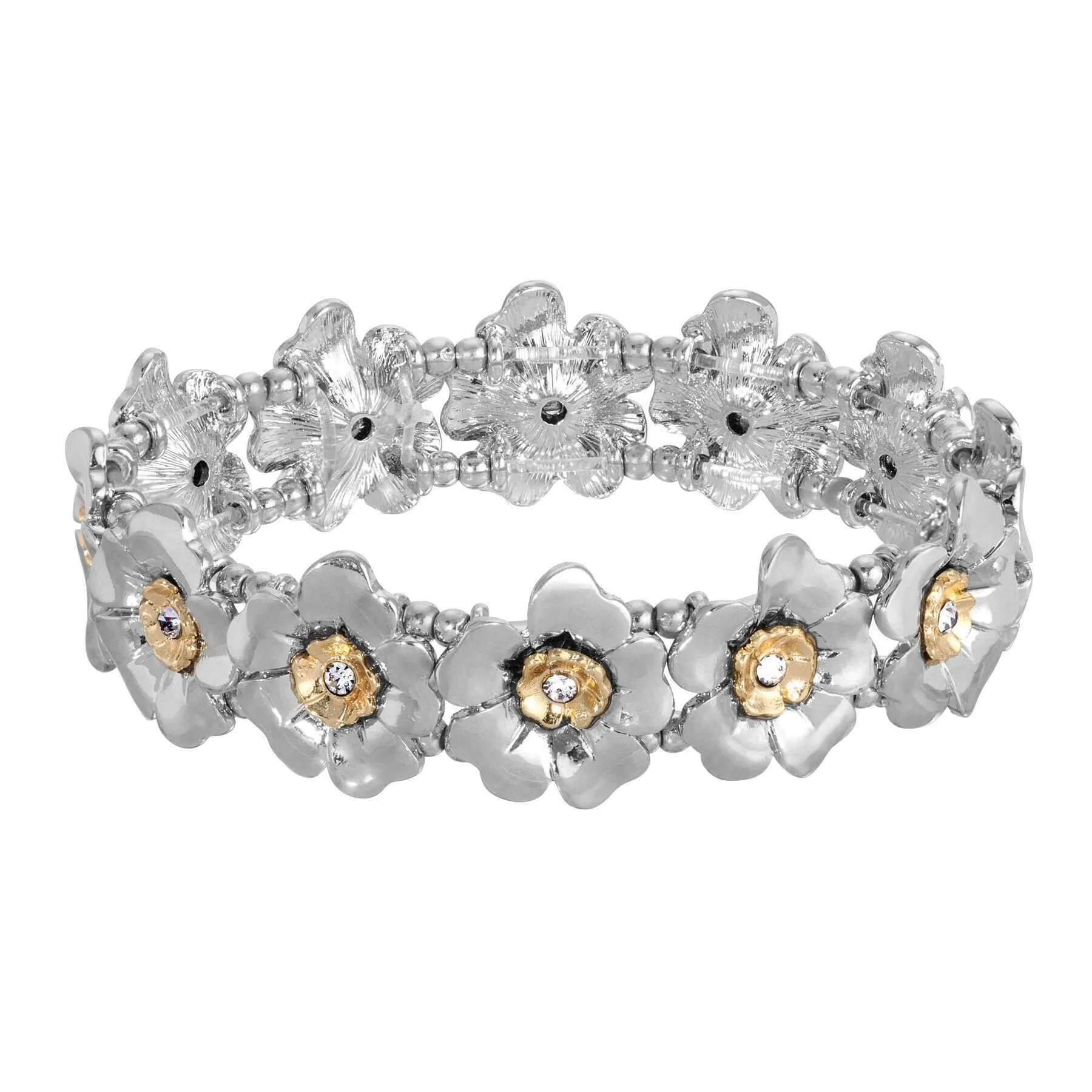2028 Jewelry Two Tone Crystal Flower Stretch Bracelet 1928 Jewelry