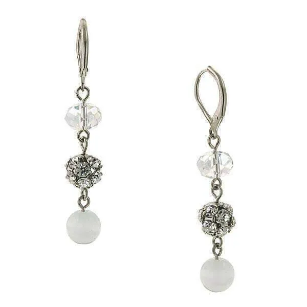 2028 Jewelry White Cats Eye Crystal Fireball Drop Earrings 1928 Jewelry