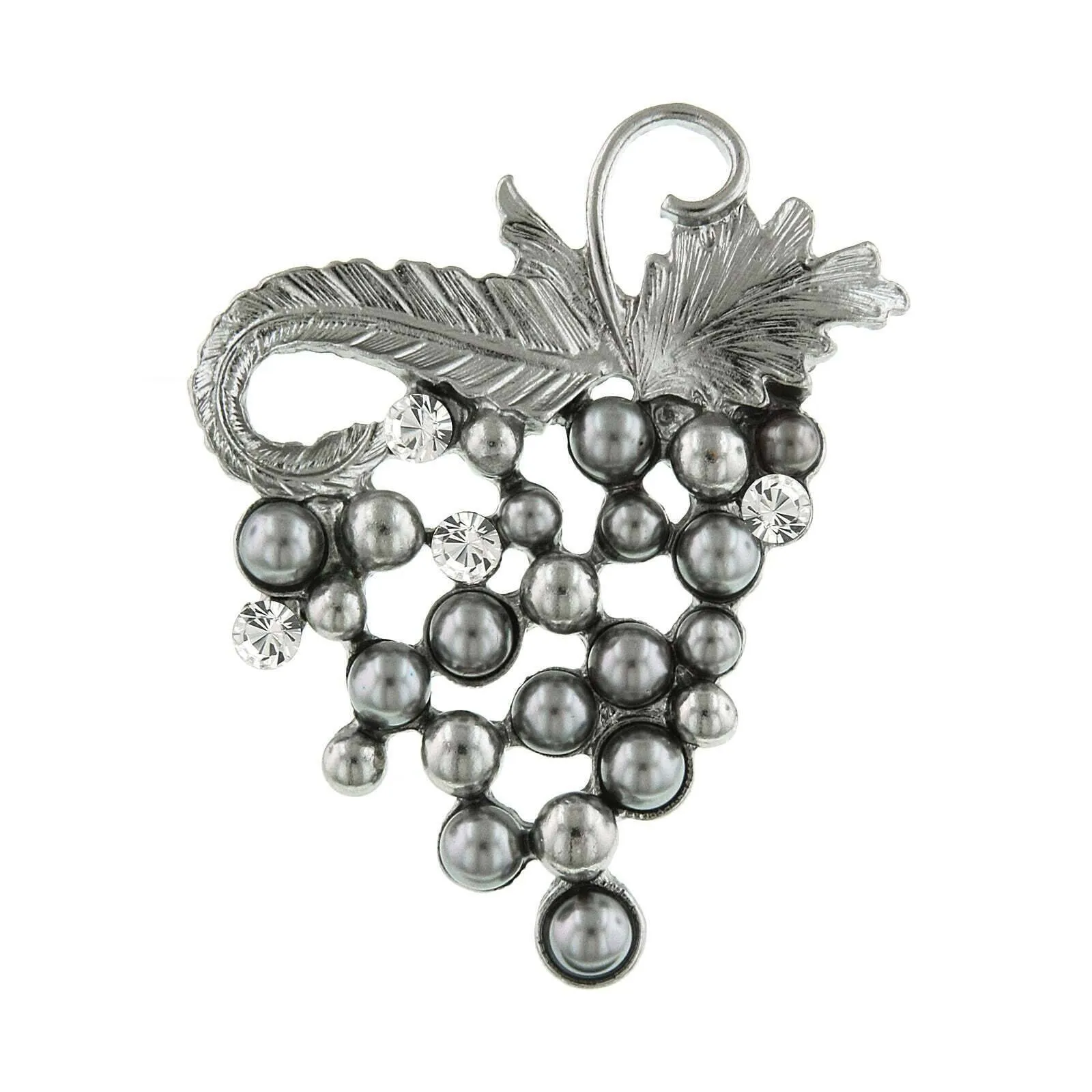 2028 Jewelry Winery Grey Faux Pearl and Crystal Grape Cluster Pin 1928 Jewelry