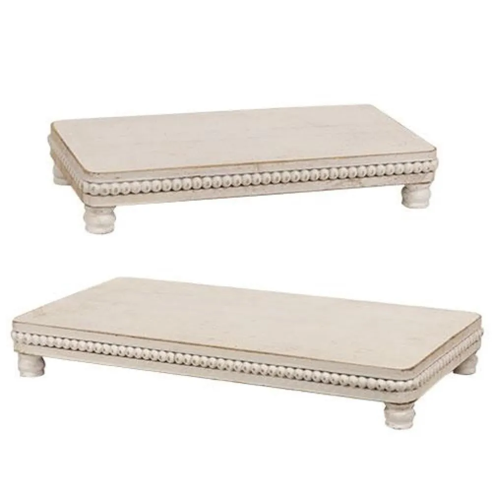 *2/Set Beaded White Wood Platters