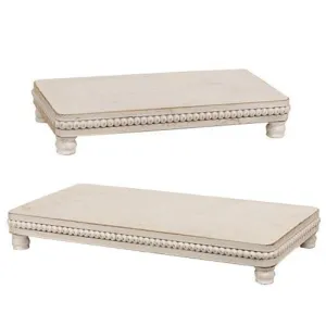 *2/Set Beaded White Wood Platters
