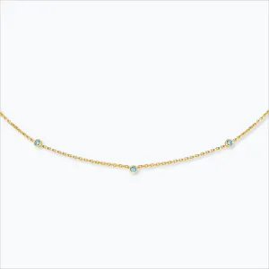 3 Stone 18K Gold Necklace w. Aquamarine