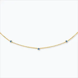 3 Stone 18K Gold Necklace w. Blue Sapphire