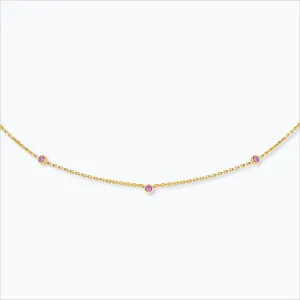 3 Stone 18K Gold Necklace w. Pink Sapphire