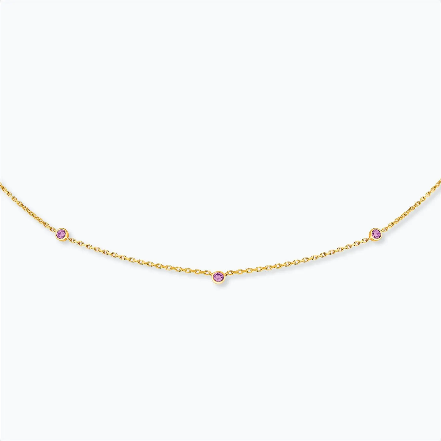 3 Stone 18K Gold Necklace w. Pink Sapphire