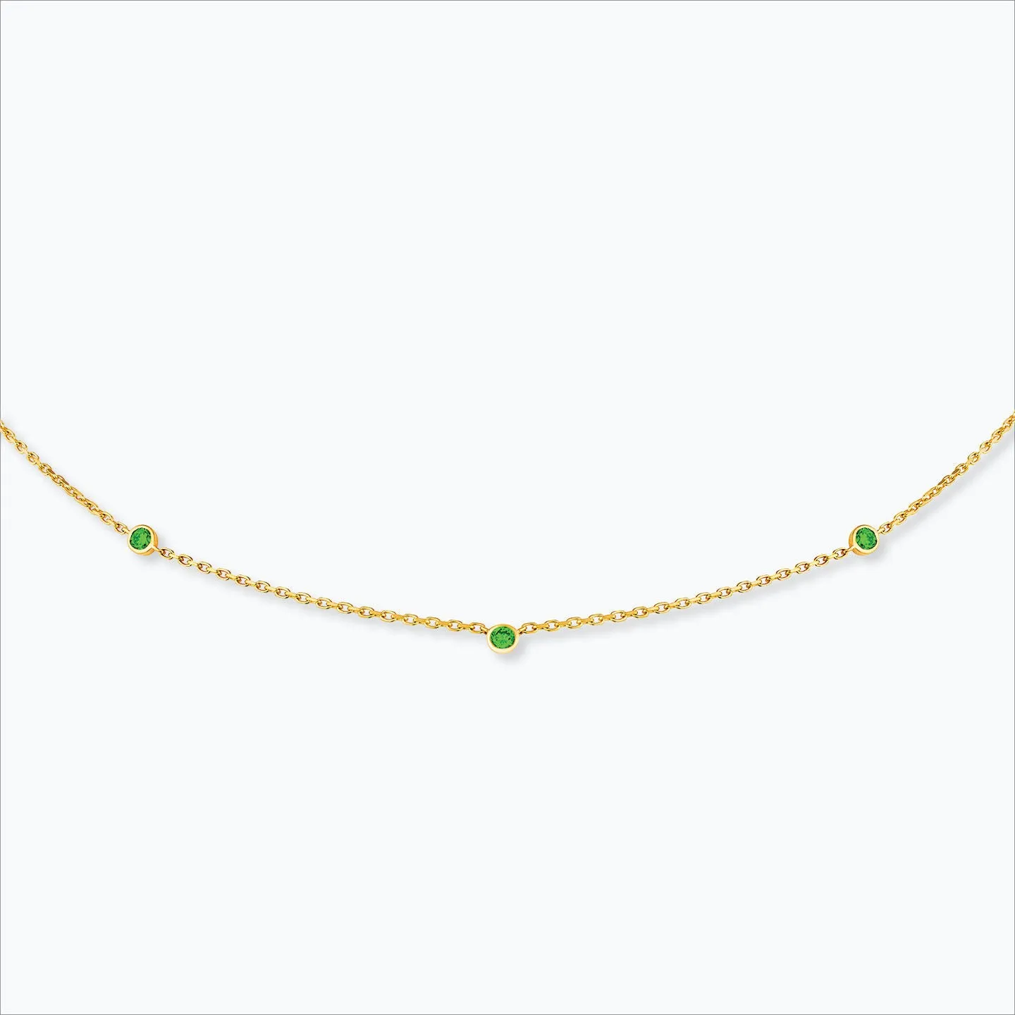 3 Stone 18K Gold Necklace w. Tsavorite