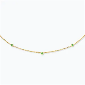 3 Stone 18K Gold Necklace w. Tsavorite