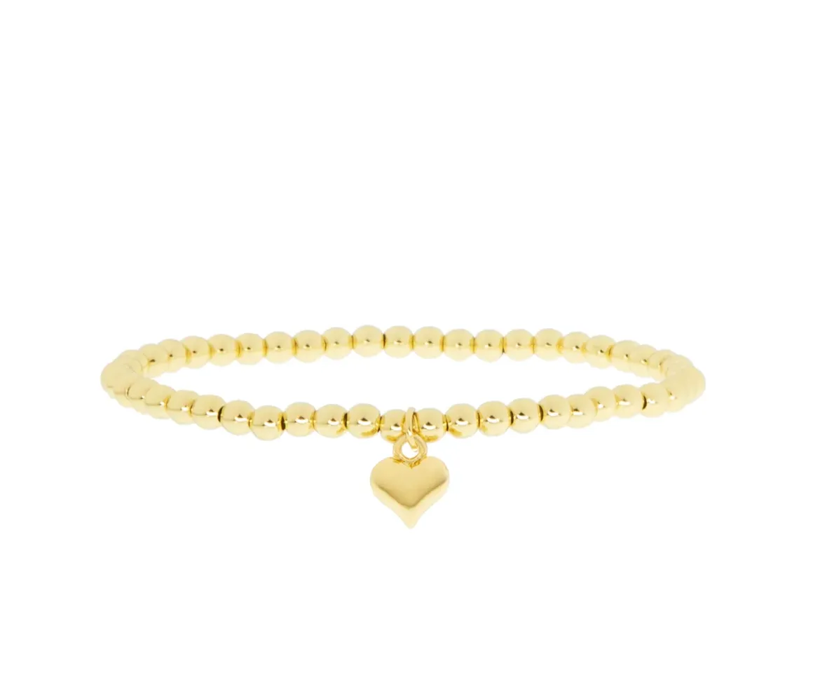 3mm Beaded Ball Bracelet with Heart Charm