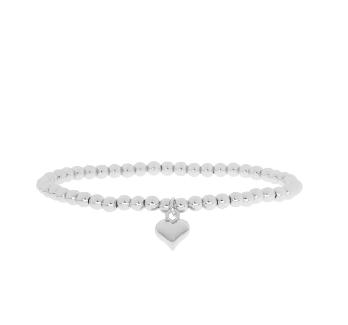 3mm Beaded Ball Bracelet with Heart Charm