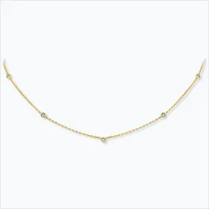 5 Stone 18K Gold Necklace w. Aquamarine