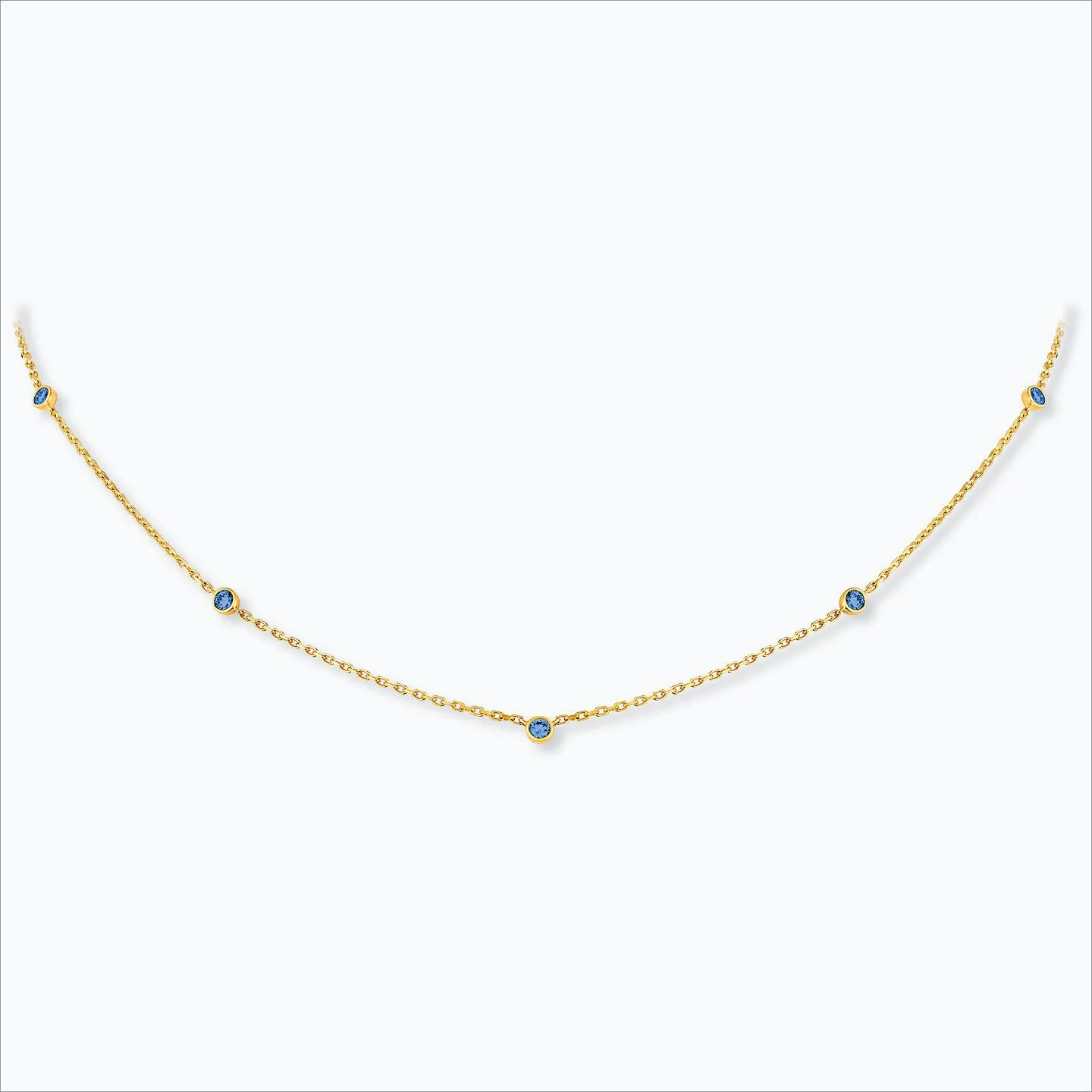 5 Stone 18K Gold Necklace w. Blue Sapphires