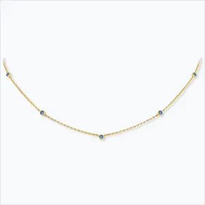 5 Stone 18K Gold Necklace w. Blue Sapphires