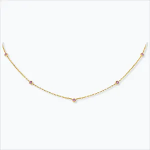 5 Stone 18K Gold Necklace w. Pink Sapphires