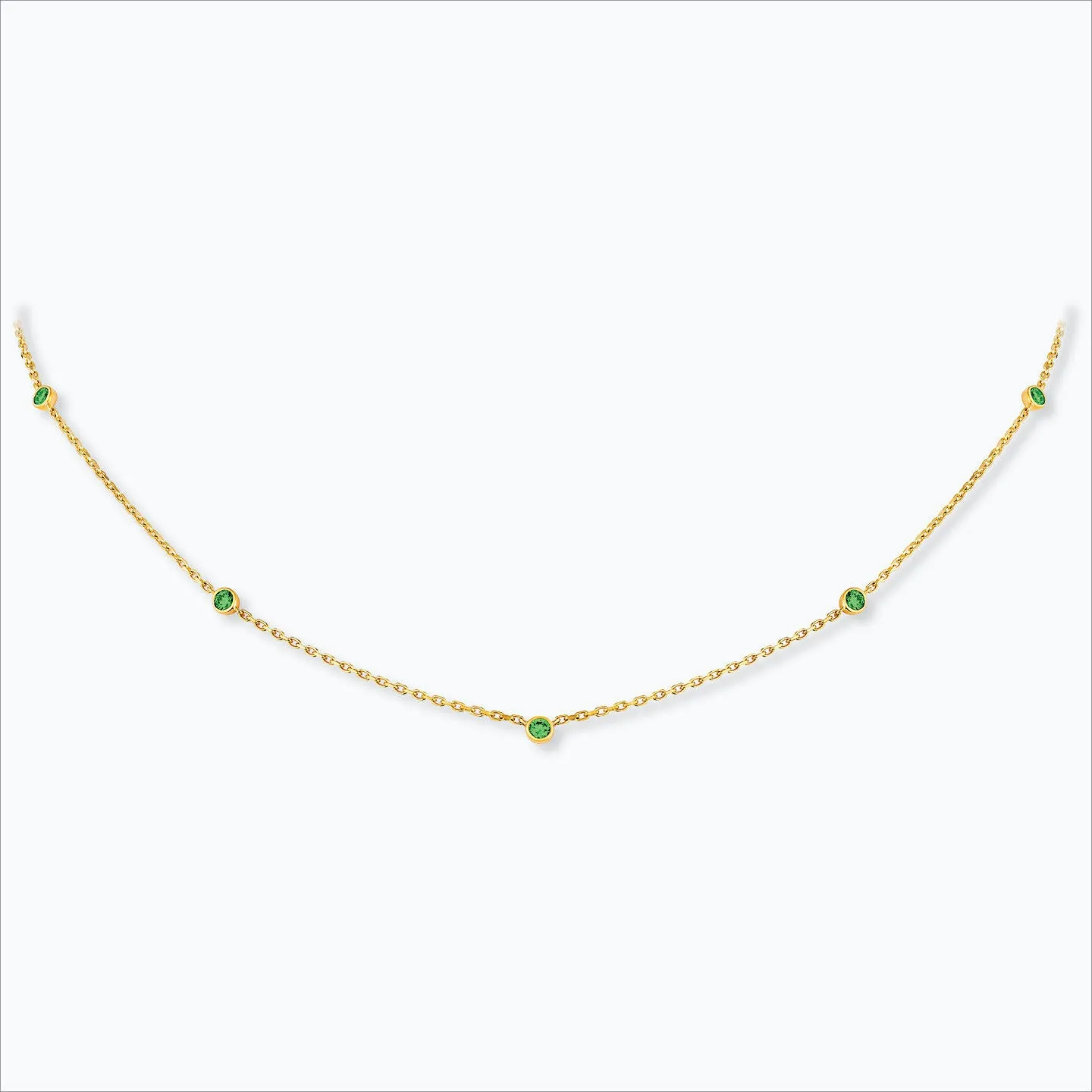 5 Stone 18K Gold Necklace w. Tsavorite