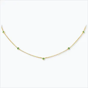 5 Stone 18K Gold Necklace w. Tsavorite