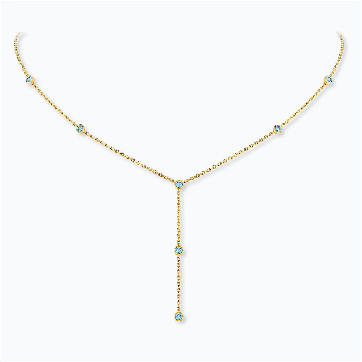 7 Stone 18K Gold Necklace w. Aquamarine