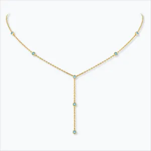 7 Stone 18K Gold Necklace w. Aquamarine
