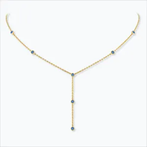 7 Stone 18K Gold Necklace w. Blue Sapphires